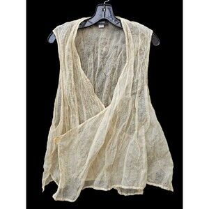 Eskandar Silk Vest O/S Gold Crinkle Metallic Wrap Blouse Shirt Top Waistcoat